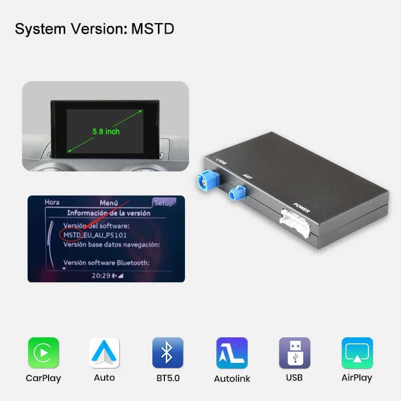 Brezžični Apple CarPlay in Android Auto za Audi A3 in Q2 (2012–2020) – različica sistema originalnega zaslona MSTD.